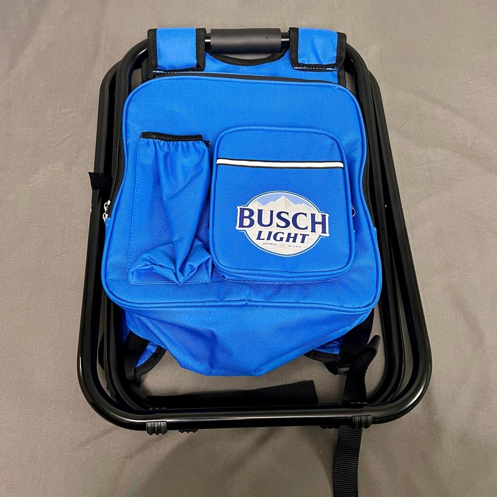 Busch Light Blue Hiking/Camping Backpack Chair Combo Storage Pockets 12x10x17” - Picture 8 of 8